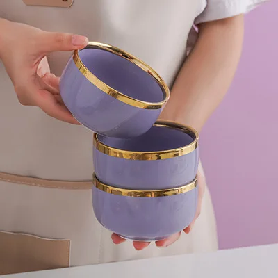 Nordic Style Light Luxury Dishes Set Home Creative Phnom Penh Purple Ceramic Tableware Bowl and Vegetable Plate Soup Bowl Set