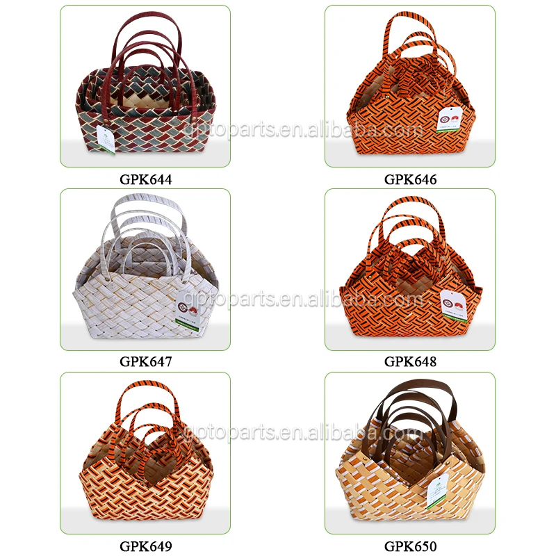 Hot Sale Wood Chips Knitting Paper Rope Mixed Woven Hand  Basket Handbag Shape Cosmetic Packaging Gift New Year Girl Gift Basket