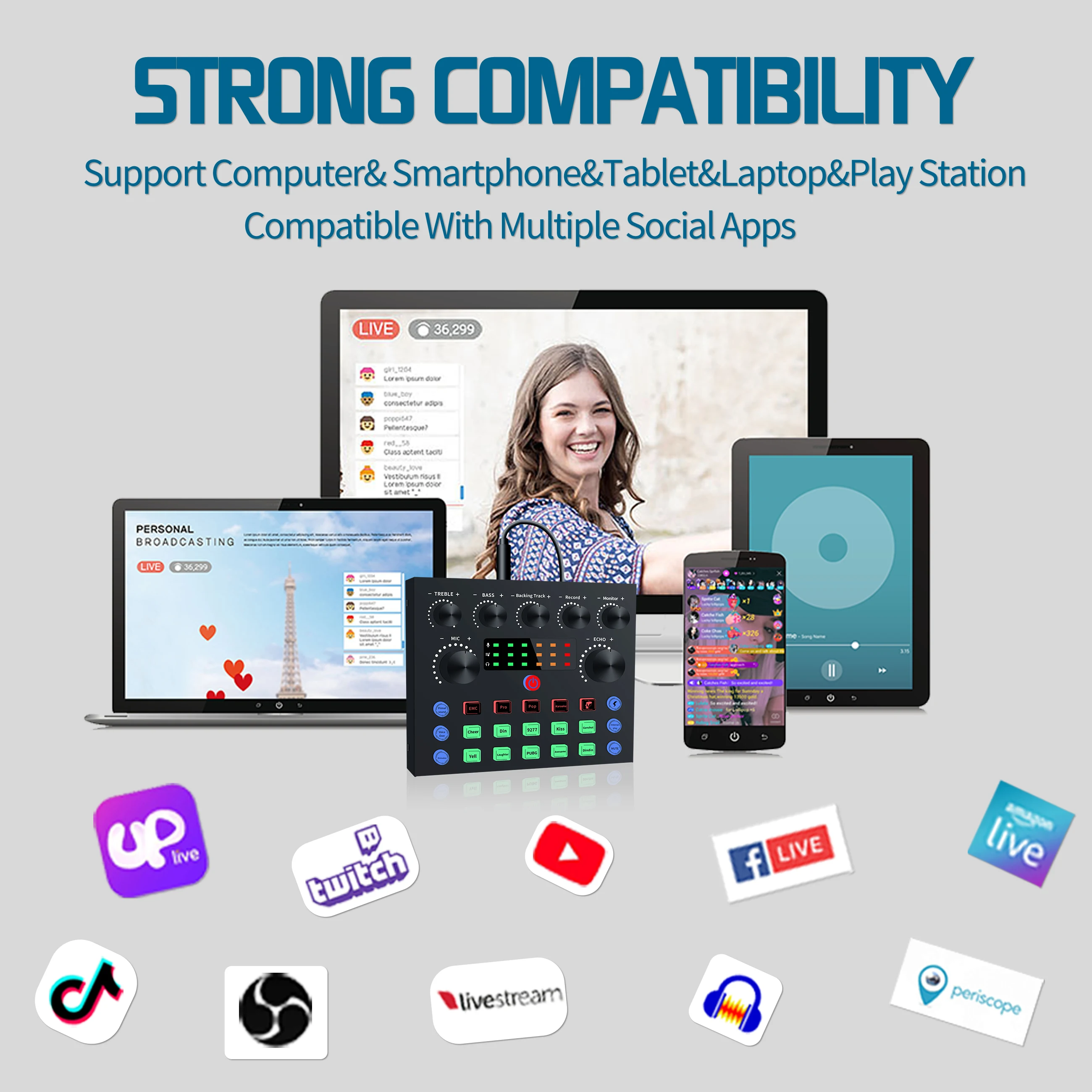 V8s PLUE sound card audio automatic adjustment recording for radio broadcasting singing and recording KTV Karaoke microphone