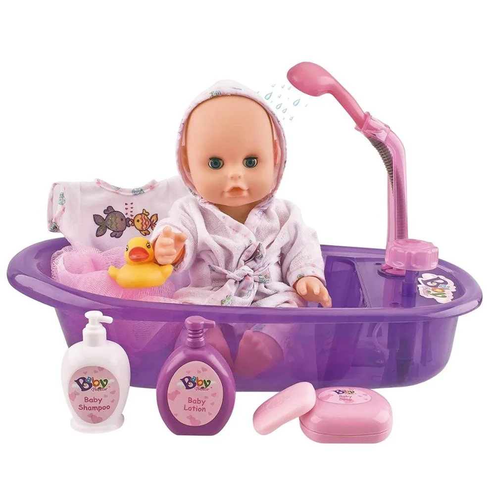 Hot sales bath baby toys 12 inch educational bathtime doll set interesting toy girl doll with two colors mixed