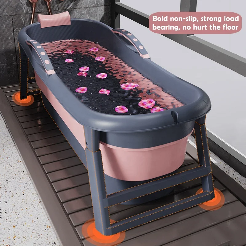 150cm Luxury Extra Large Collapsible Bath Tub Freestanding Plastic Portable Foldable Bathtub For Adults With Lid Pillow