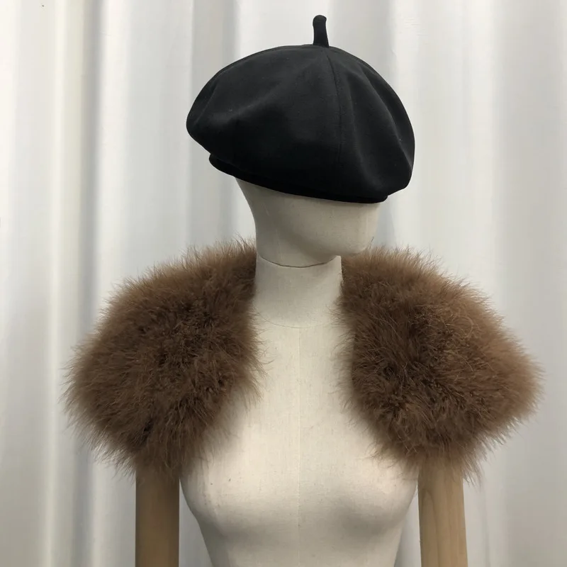 New Style Fluffy Ostrich Feather Fur Capes Wholesale Light Pink Short Fur Shawl 2023