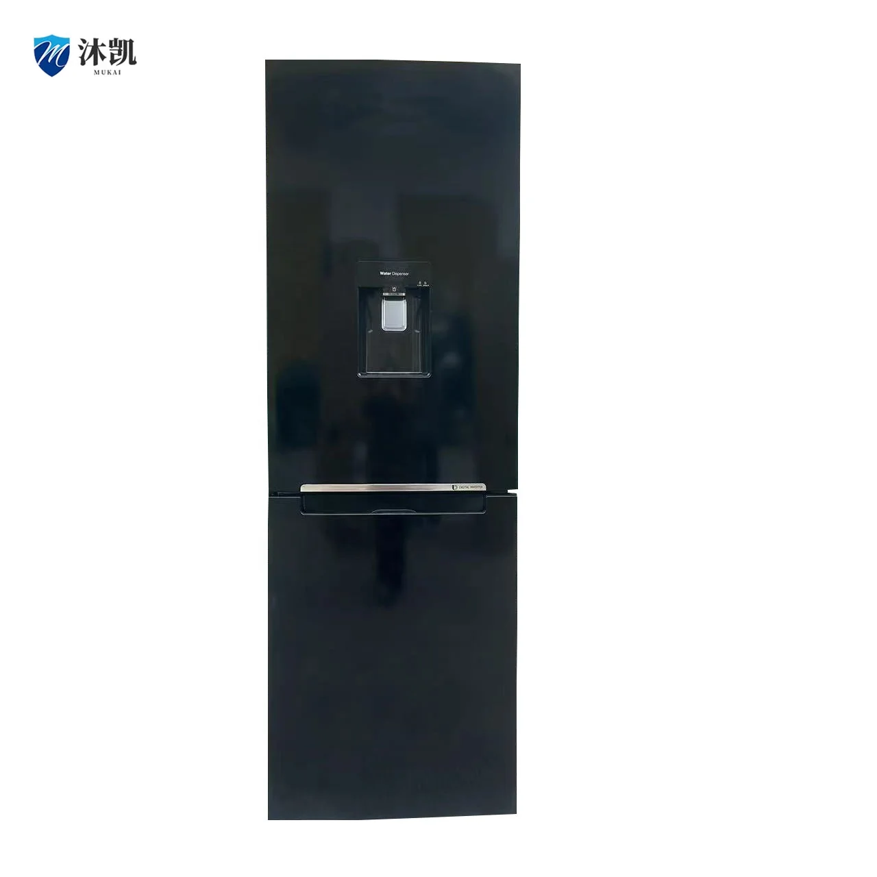Upper freezer and lower freezer two-door refrigerator Black with water dispenser with screen to prevent children from pressing
