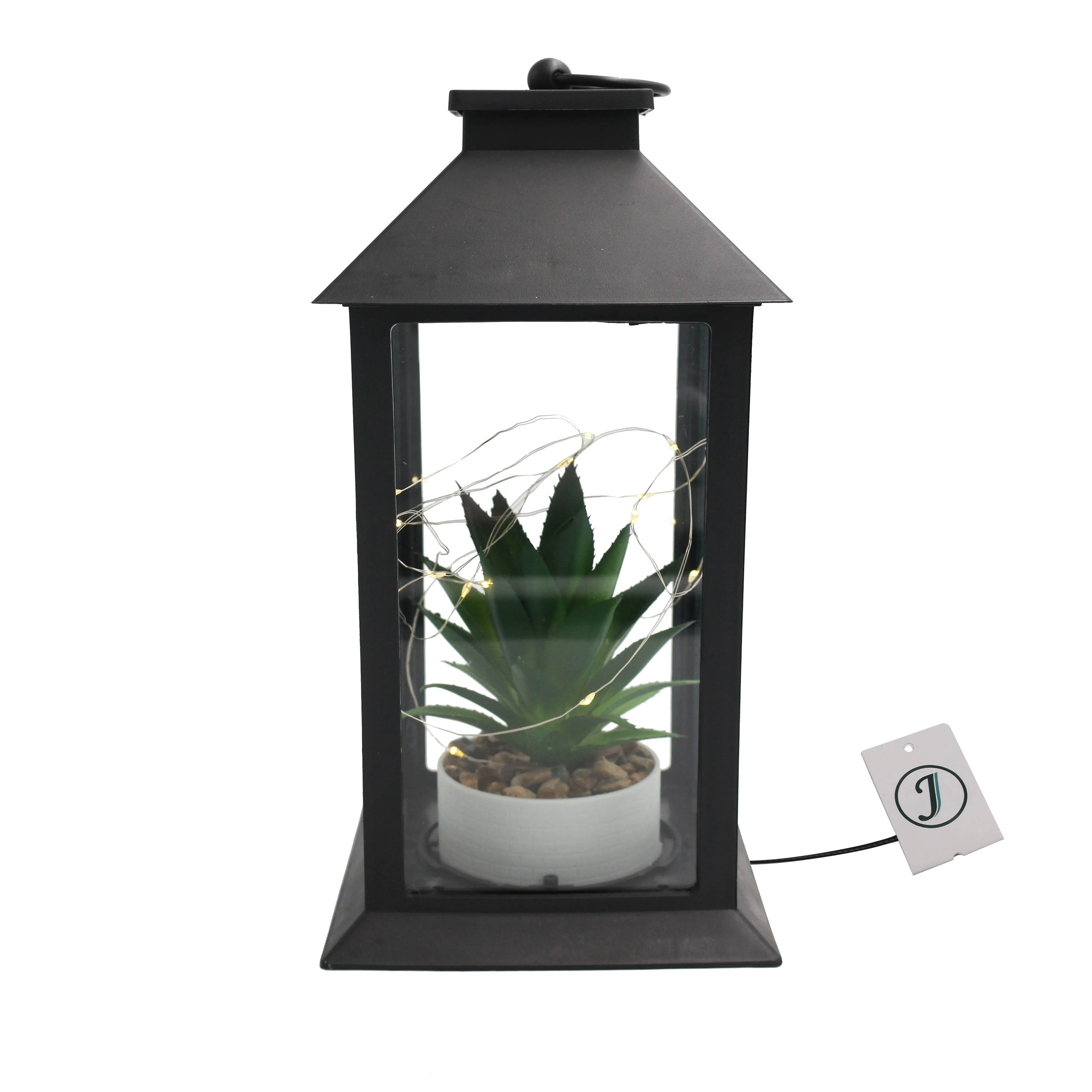 Black Outdoor Waterproof Battery Powered LED Decorative Lanterns/Lamps/Crafts with plant inside for Home/Wedding/Party Decor