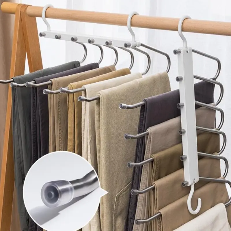 Folding Clothes Hanger Pants Rack 6 Layers Wardrobe Closet Storage Shelf Adjustable multi-function Trouser Hangers