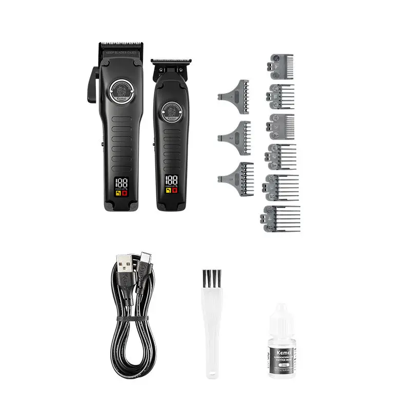 Kemei Manufacturer Cordless USB Rechargeable Electric Hair Trimmer Set km-1827 Km-H73 Professional Barber Clipper Set