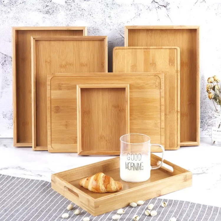 Wholesale Quality Home Hotel Mulit Size Custom Food Or Drink Lobby Serving Cutlery Breakfast Wood Serving Tray