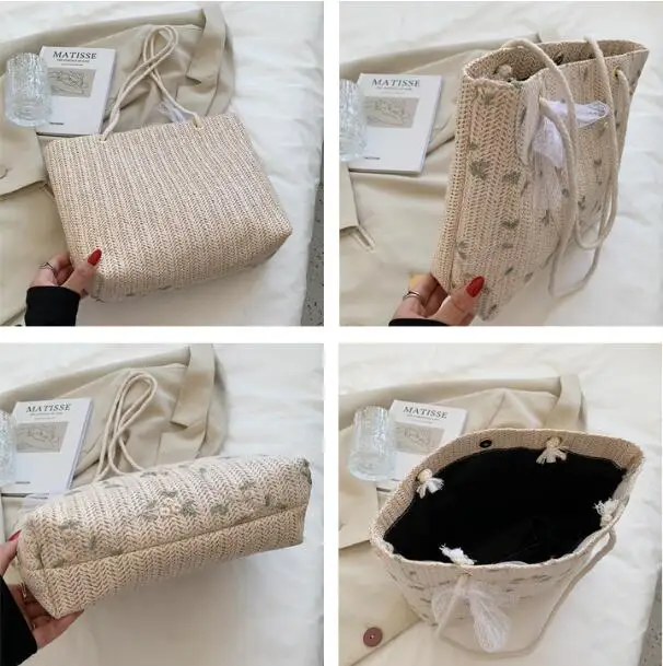 Lighter-weight Summer Beach bag Shoulder Handbag Women Straw Rattan Tote Bag With Bowknot