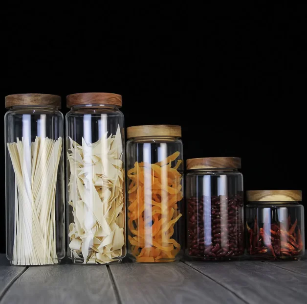 Acacia wood seal lid with glass storage jar wooden lid,glass storage jar with lid,storage jar glass
