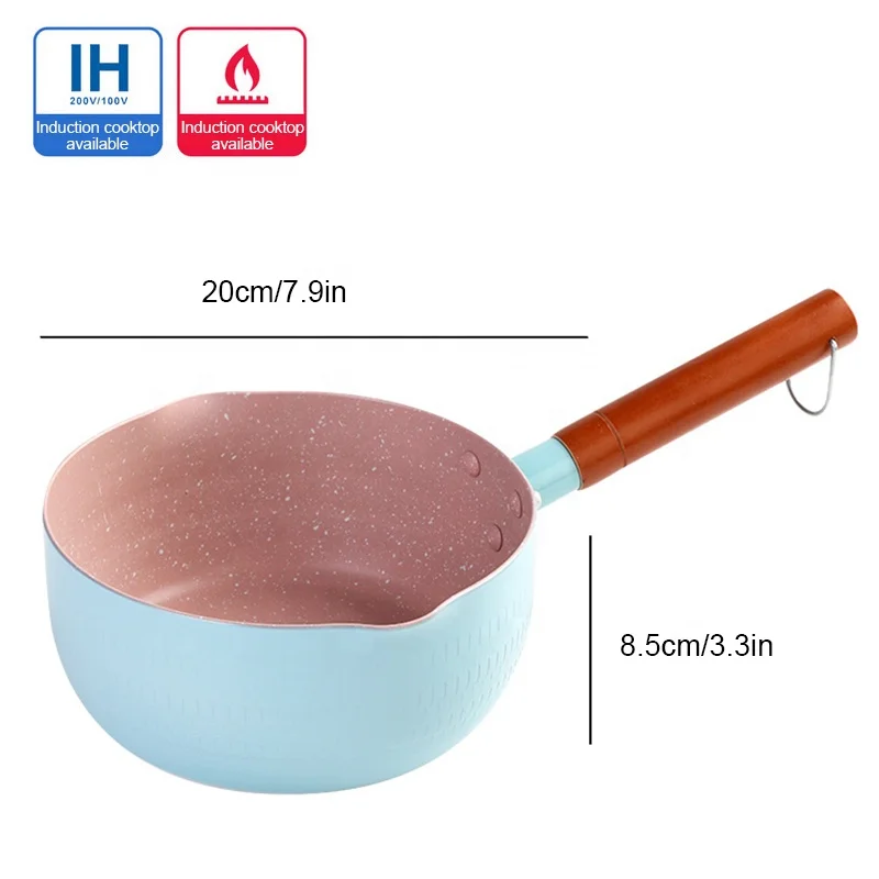 Top Seller White Kitchen Cookware Aluminum Sauce Pan Non Stick Snow Pan With Wooden Handle