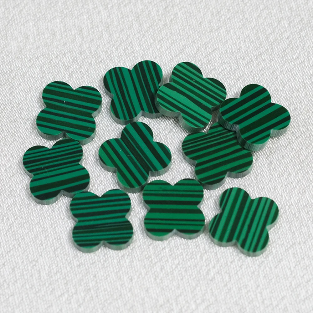 Factory Price Wholesale Four Leaf Clovers Synthetic Green Malachite 10mm 12mm 4 Clovers Malachite Stone with 1mm Thickness