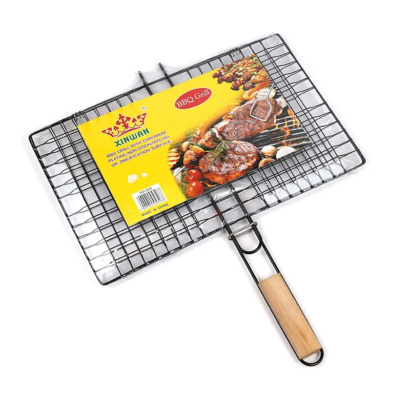 Сетка из нержавеющей стали для барбекю и гриля с деревянной ручкой аксессуары уличный гриль