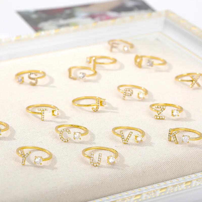 ABC alphabet design rings set charms gold plated stainless steel rings for teenage girls