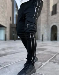 Gulidd New arrival autumn elastic waist cargo pants long trousers reflective casual workout pants