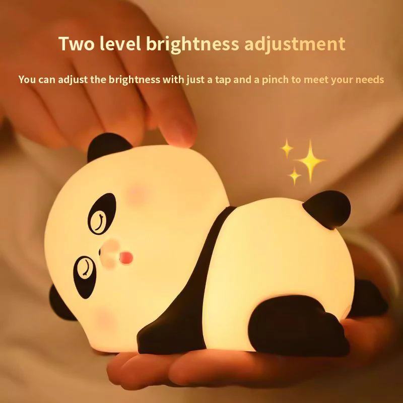 Cute Panda Silicone Night Light RGB LED Color Changeable Sensitive Tap Control Silicone LED Lamp for Baby Kids Adult Bedroom