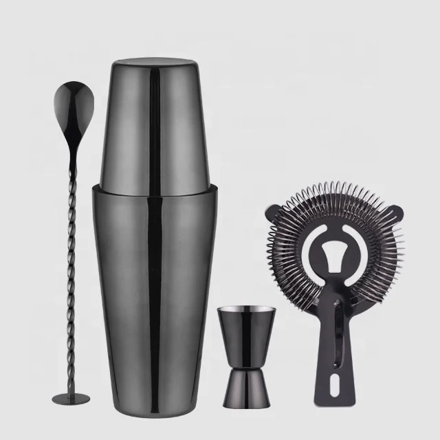 
Factory Direct 800ml black plated stainless steel bar tools cocktail shaker set with box 