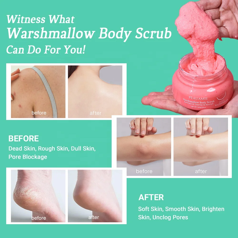 Wholesale Natural Vegan Fruit Scrub Exfoliating Marshmallow Watermelon Body Scrub