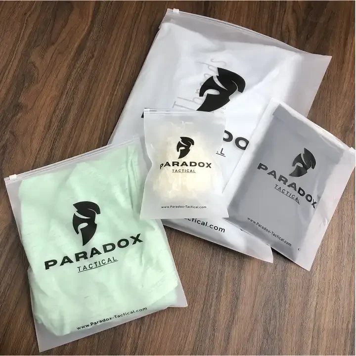 Recyclable custom logo frosted plastic zipper bag socks clothing packaging vertical zip lock packing bag for small business