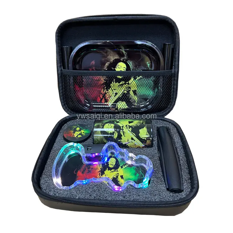 Wholesale 6 PCS Tobacco Smoking Kit  With Stash Jar And Plastic Ashtrays Rolling Tray Smoking Accessories Kit