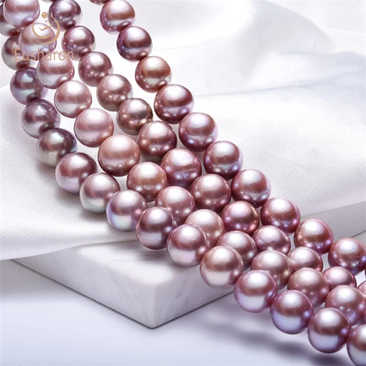 Wholesale 12-14mm Round High Luster White Natural Freshwater Pearl String For Handmade Jewelry