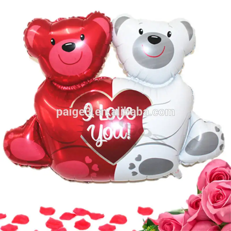Lovely Heart Shape Helium Foil Bear Shaped Balloon Printing I love You Balloons for Wedding Party