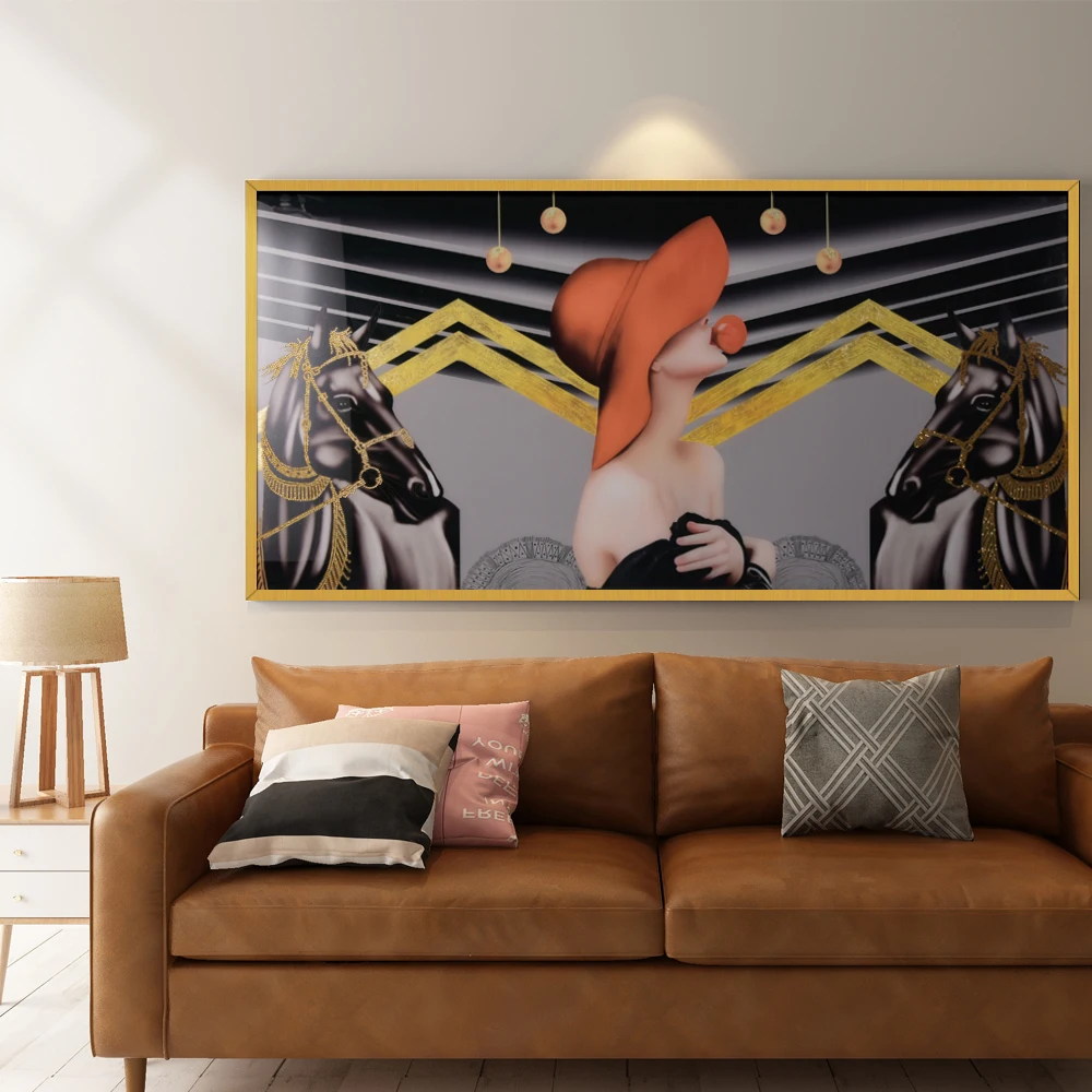 Wholesale Modern Big Size Horse Painting Framed Wall Hanging Decor Acrylic Glass Prints for Hotel
