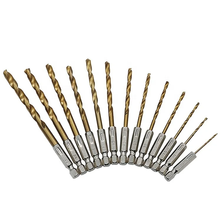 Quality 13Pcs 1/4 Hex Shank 1.5-6.5mm Drill Bits HSS High Speed Steel Titanium Coated Drill Bit Set