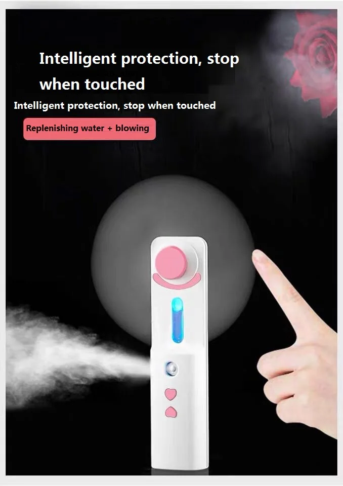 water replenishment instrument Nano Facial Mist Sprayer Face Spray Water Meter Handheld Mini Small USB Fan With Led flashlight