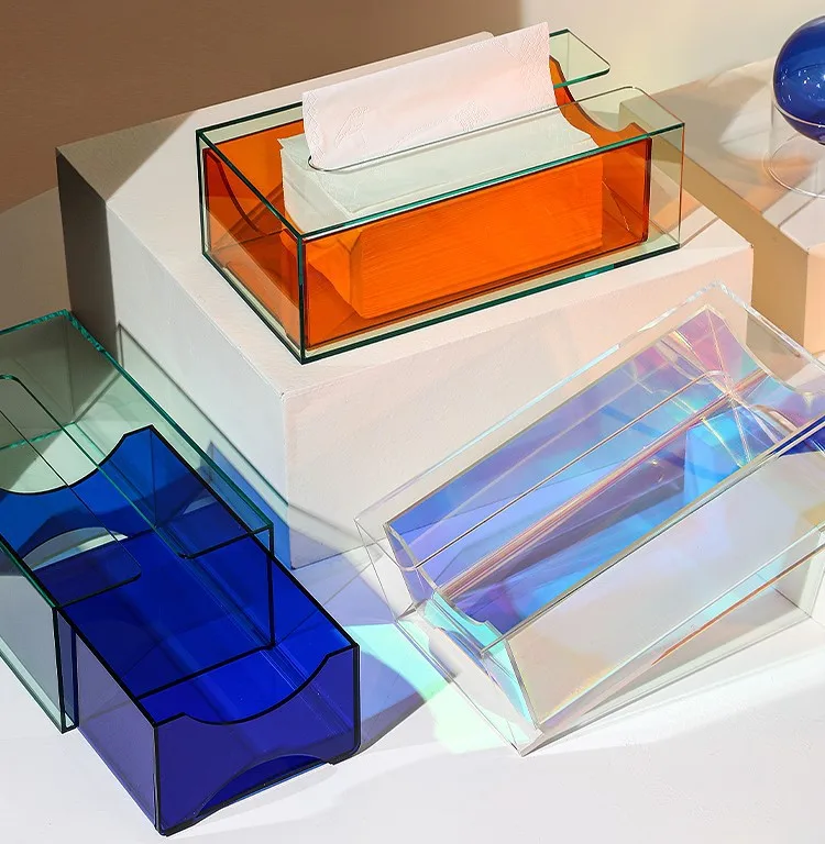 Colorful Tissue Dispenser Box Rectangular Acrylic Tissue Case Holder With For Car Bathroom Office Disposable Paper Facial Holder