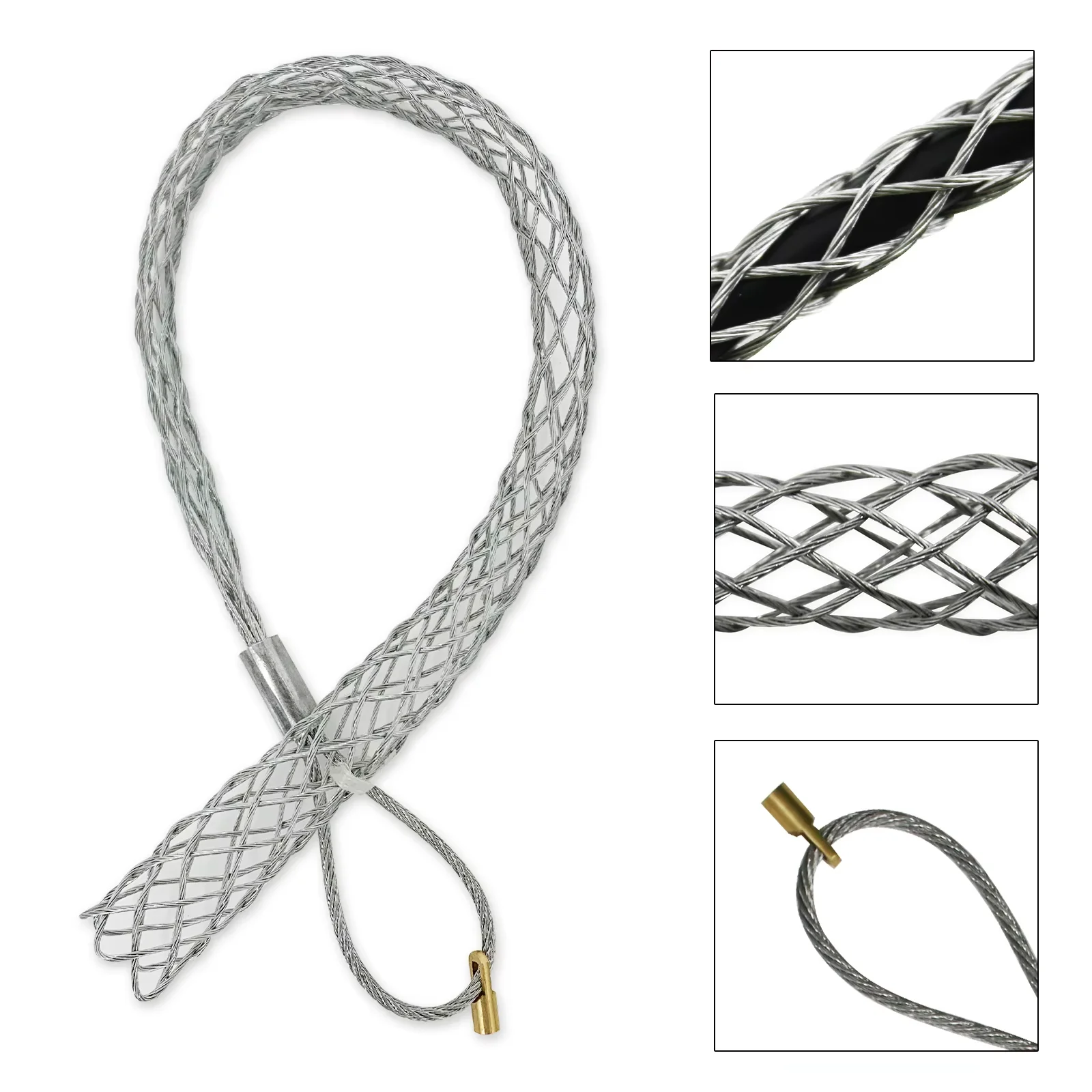 Cable Pulling Grip Sock Galvanizing Steel Cable Sock Kit Antislip Flexible Eye Mesh Rope Pipe Cable Wire Pulling Grips Lassos