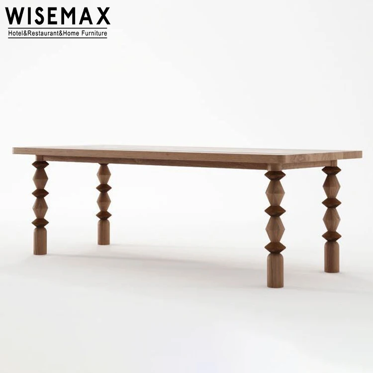 WISEMAX FURNITURE Hot selling home furniture Nordic style Rectangle shape Roman column shape legs wooden dining room table