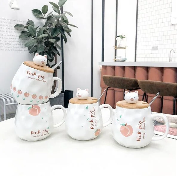 
400ml Cute Animal Pig ceramic mug with lid spoon,Porcelain Mug Ceramic Coffee Cup Fun Tea Cup Drinkware Mugs 