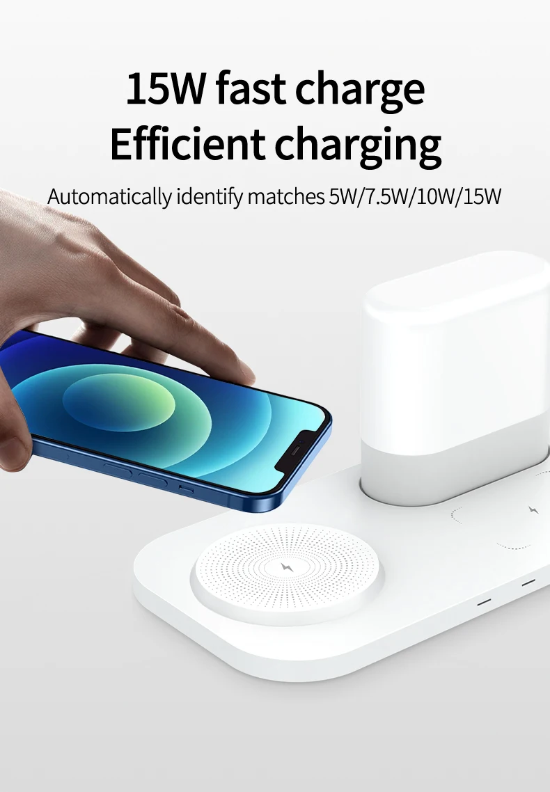 Hot Sell 3 in 1 LED Nightlight Wireless Charging Station DOCK 15W Phone Fast Charger for iWatch AirPods Wireless Charging Lamp