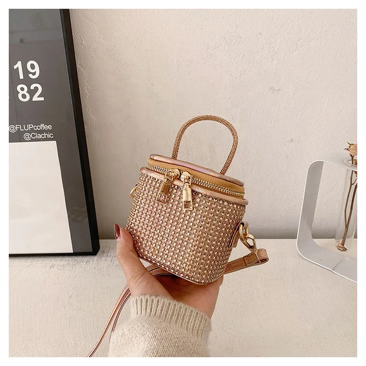 Luxury Style Mini Bling Crossbody Clutch Bag Full Rhinestones Bucket Bag Handbag Evening Bag For Ladies