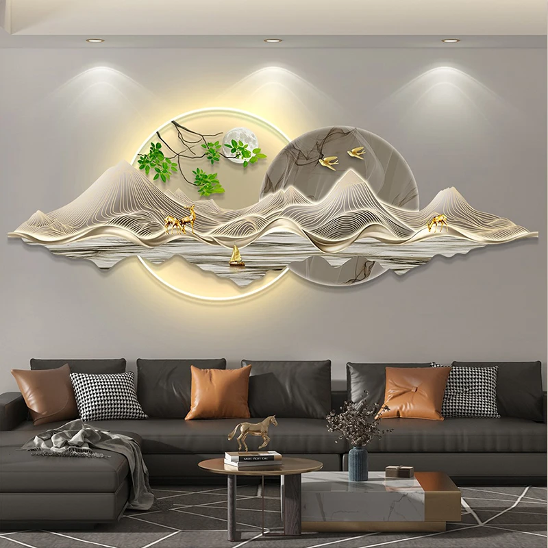 Wholesale of modern luxury landscape LED paintings  acrylic gold wall art and home decoration paintings for living room