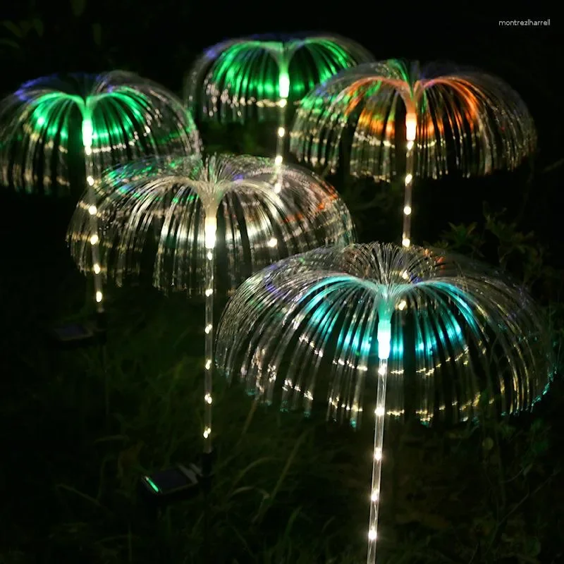 Solar Powered Jellyfish Lawn Lamp Outdoor Waterproof Fiber Optic Lights Landscape Lighting for Garden Courtyard Villa Decor