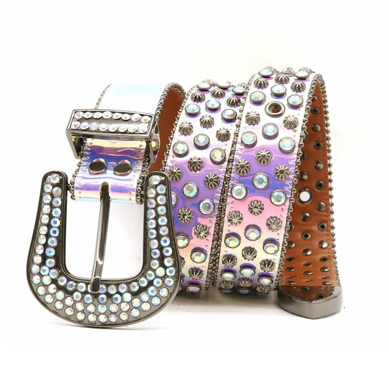 Fashion Cowboy Western Rhinestones Belt Removable Buckle Unisex Shiny Crystal Studded Leather Belts Fashion Designer Belt
