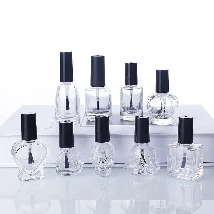 Free sample 5ml 7ml 8ml 10ml 11ml 12ml 15ml clear frosted matte black empty glass uv gel nail polish bottle with brush