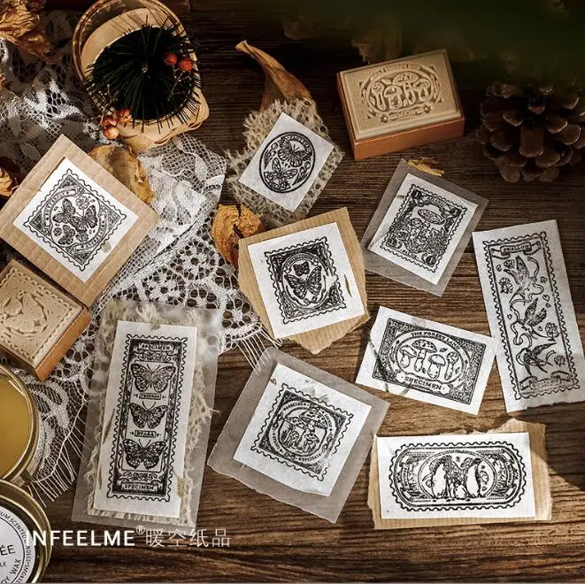 Infeel Me 9pcs creative wood rubber stamp set vintage butterfly mushroom wood stamp for planner scrapbook