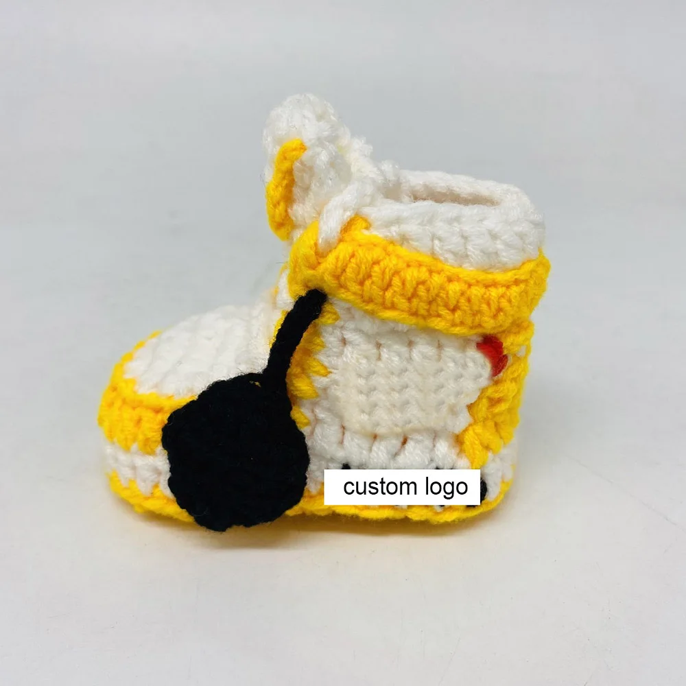 
OEM service new design yellow crochet sneakers four season indoor wear infant cotton crochet handmade newborn baby shoes 