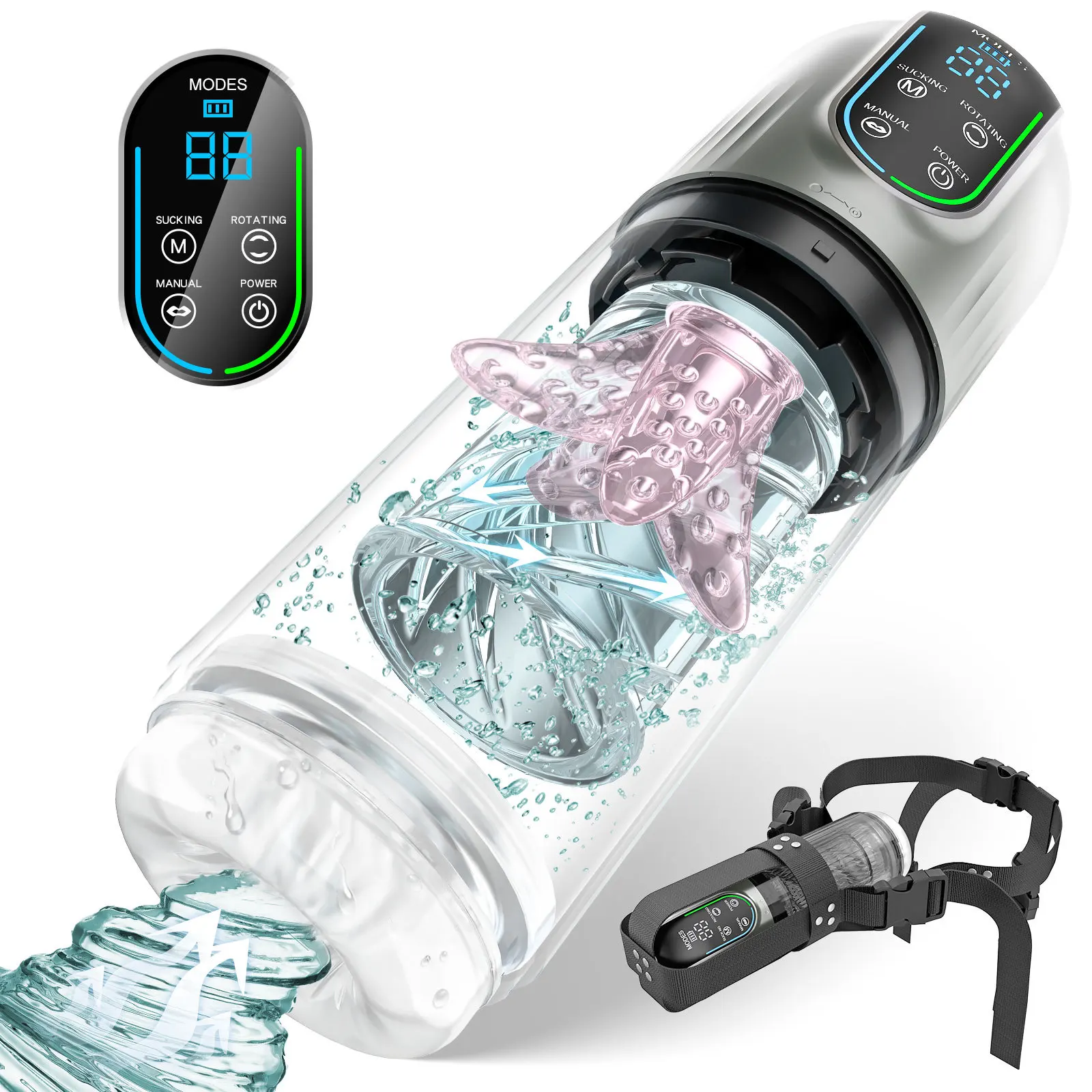 Water Bath Spinning Sucking Licking Aircraft Cup Multi Functional Visible Male Masturbation Cup With Licking Tongue