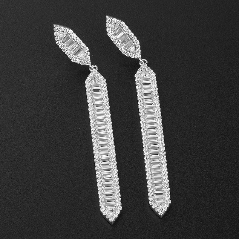 zircon jewelry baguette diamond drop earrings 925 sterling silver studs earring for women cz zirconia 18k gold plated wholesale