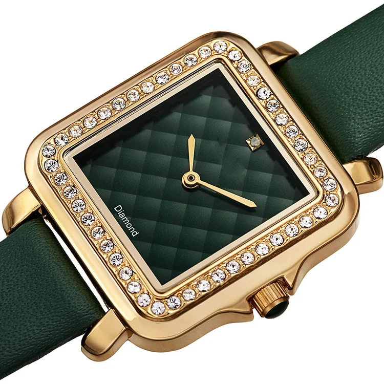 
Luxury Crystal Bezel 24k Gold Plating Ladies Dress Female Women Stylish Quartz Square Watch 