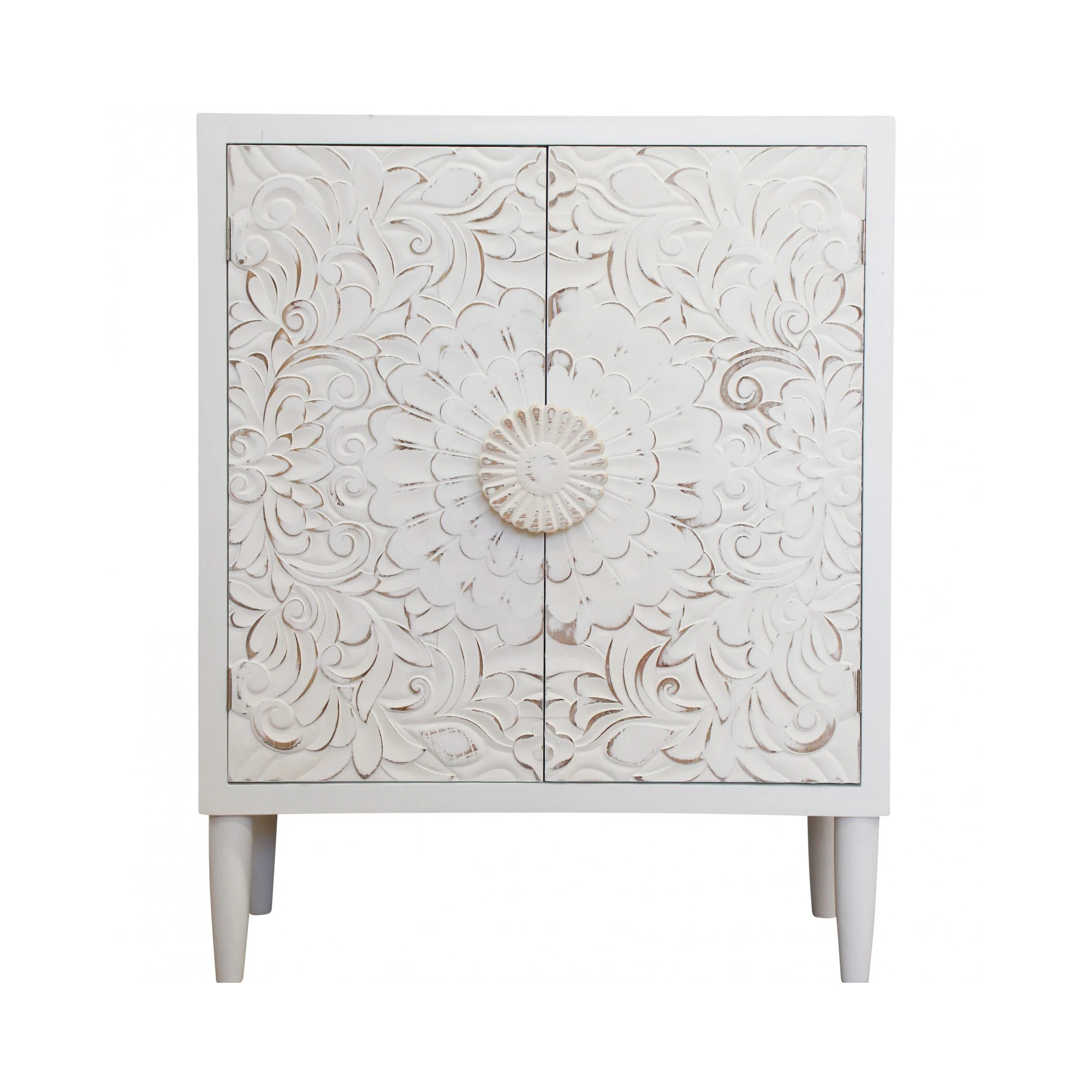 Wooden crave pattern 2 doors cabinet living room furniture  Antique  wash white Wood Cabinet manufacture