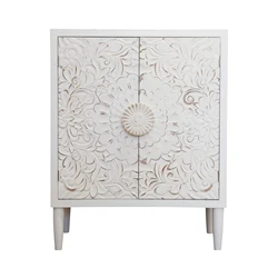 Wooden crave pattern 2 doors cabinet living room furniture  Antique  wash white Wood Cabinet manufacture