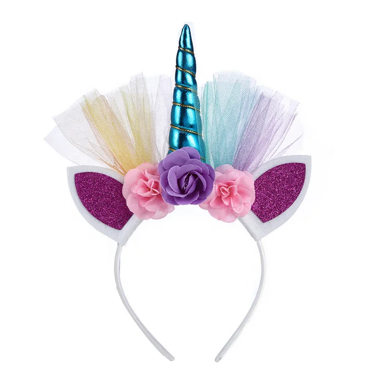 Kids Hair Band Accessories Flower Rainbow Unicorn Headband For Party Birthday Decorations