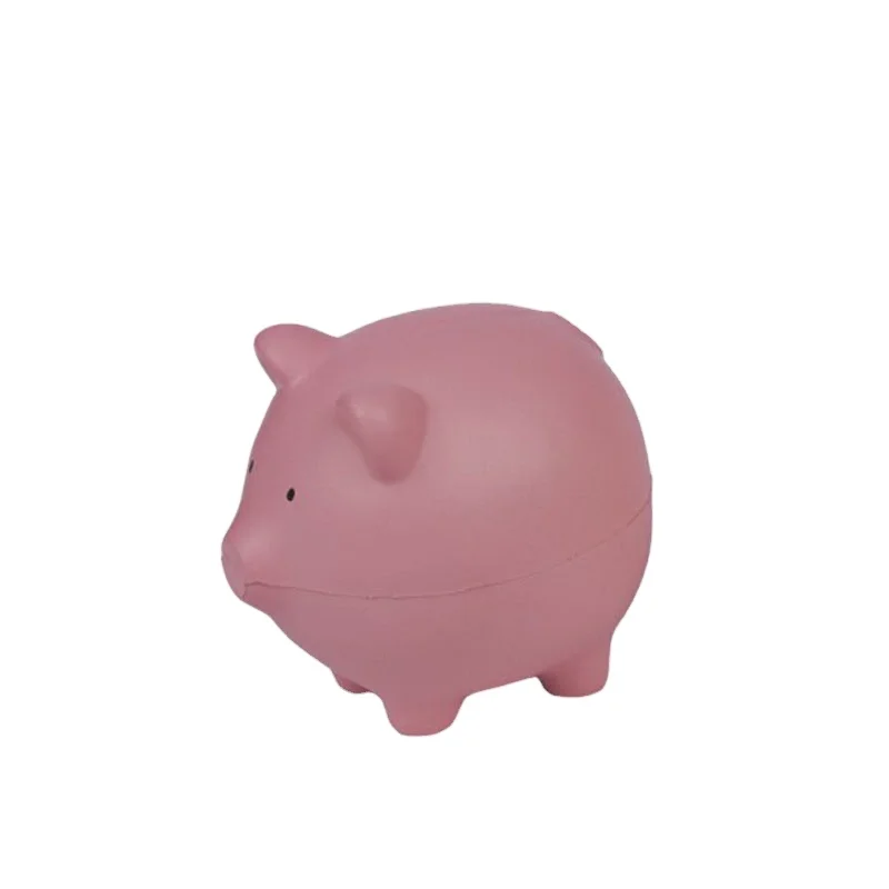Custom logo print anti stress relief PU foam pink pig stress ball