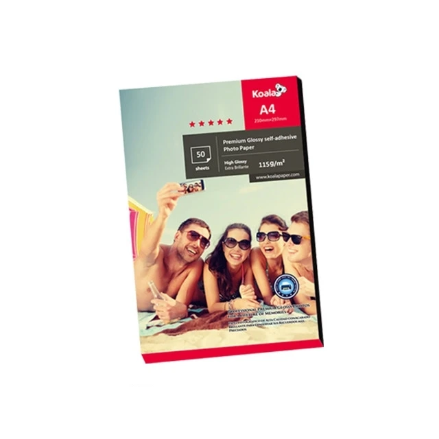 Koala premium 115g sticker photo paper, inkjet glossy self adhesive photo paper  A4 * 50sheets