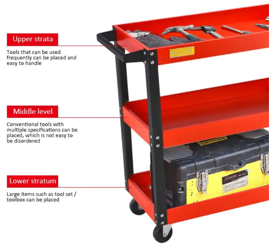 3 Tray Tool Trolley Chest Auto Repair Toolbox Steel Storage Tools Cart For Organizer Cabinet