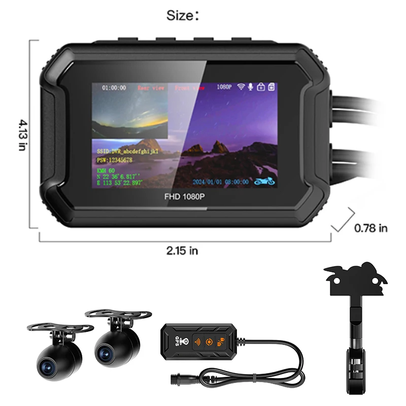 Popular Style HD GPS Track Recorder Waterproof Motorcycle Driving Recorder Dual Lens Front Rear Dual Recording Night Vision